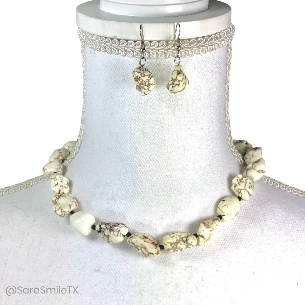 HOWLITE White Genuine Howlite Stone Healing Matching Necklace and Earrings Set
